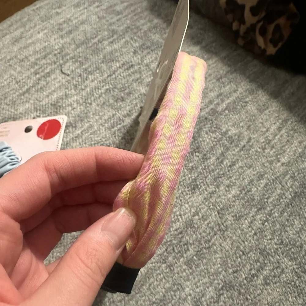 Scrunci Hairband and Hair Clip Gingham Kawaii Cute Plaid Pink and Yellow, Blue